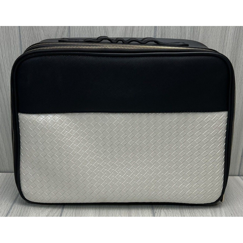 XL Makeup Jewelry Case Ivory Black Adjustable Compartments Travel Train Box